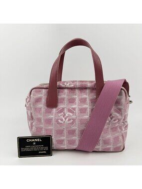 Chanel CC Logo New Travel Shoulder Bag Pink Nylon Vintage